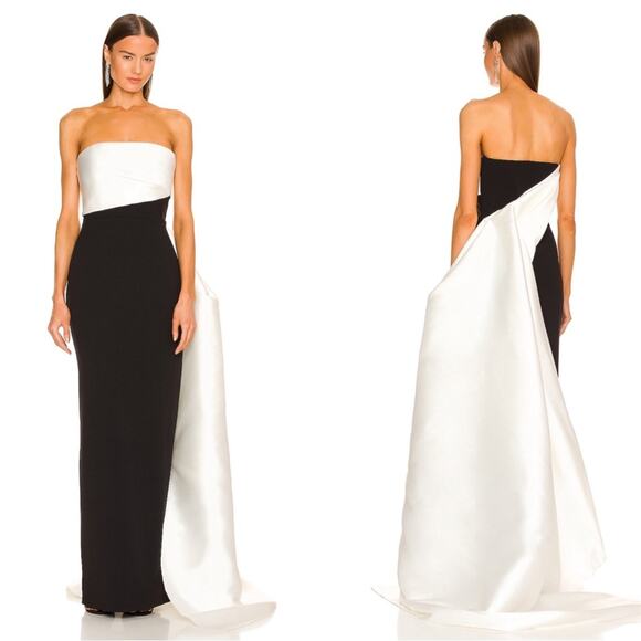 Solace London Dresses & Skirts - SOLACE LONDON Kinsley Strapless Ruched Draped Maxi Dress in Cream & Black Sz 0